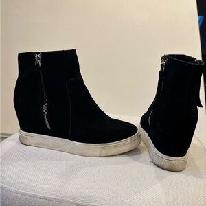 Black Suede Wedge Sneakers